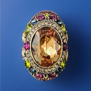Heidi Daus Huge Topaz Multicolor Crystal Rhinestone Statement Ring Size 6
